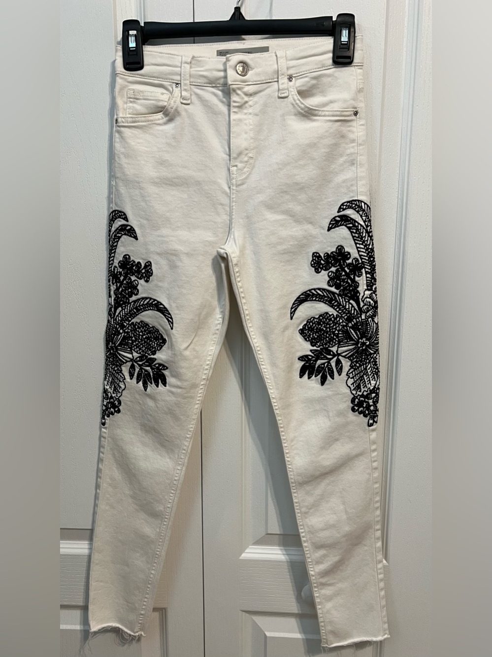 Topshop White Jeans with Black Floral Embroidery